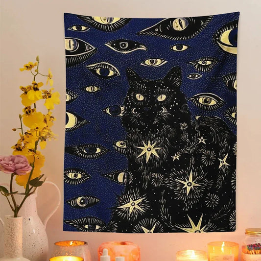 Cat Coven Tapestry – Witchcraft & Bohemian Wall Hanging for Aesthetic Room Decor