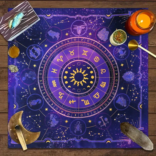 1pc Tarot Card Tablecloth – 12 Zodiac Astrology Altar Cloth for Divination & Board Games